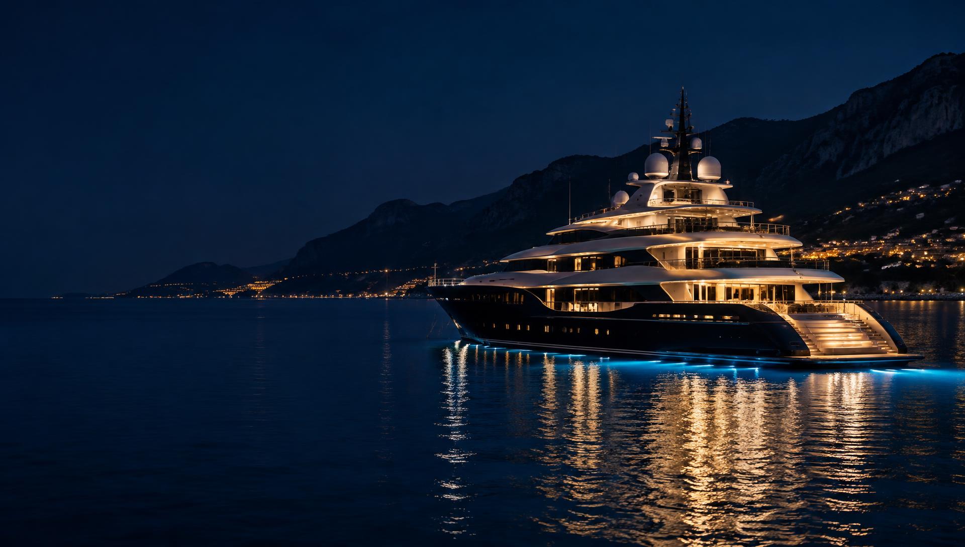 Superyacht at twilight